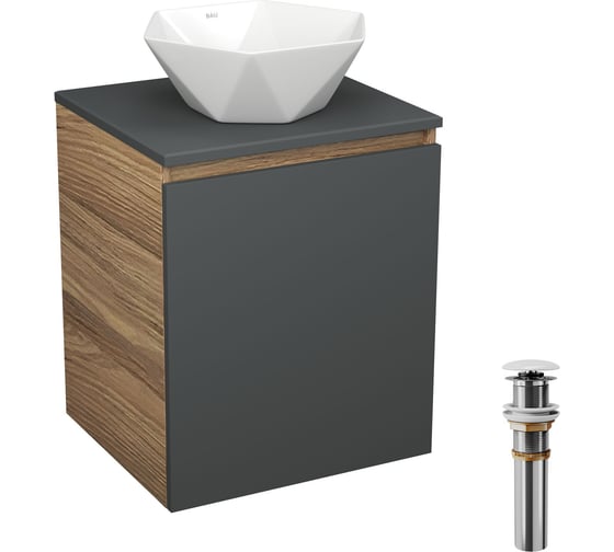 Изображение товара Тумба Bauedge Bau Dream Blackwood 50 графит, раковина BAU Crystal 40х40, выпуск клик-клак, белый SD4093