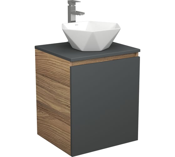 Изображение товара Тумба Bauedge Bau Dream Blackwood 50 графит, раковина BAU Crystal 40х40, смеситель для раковины высокий Hotel Still, нержавеющая сталь SD4096