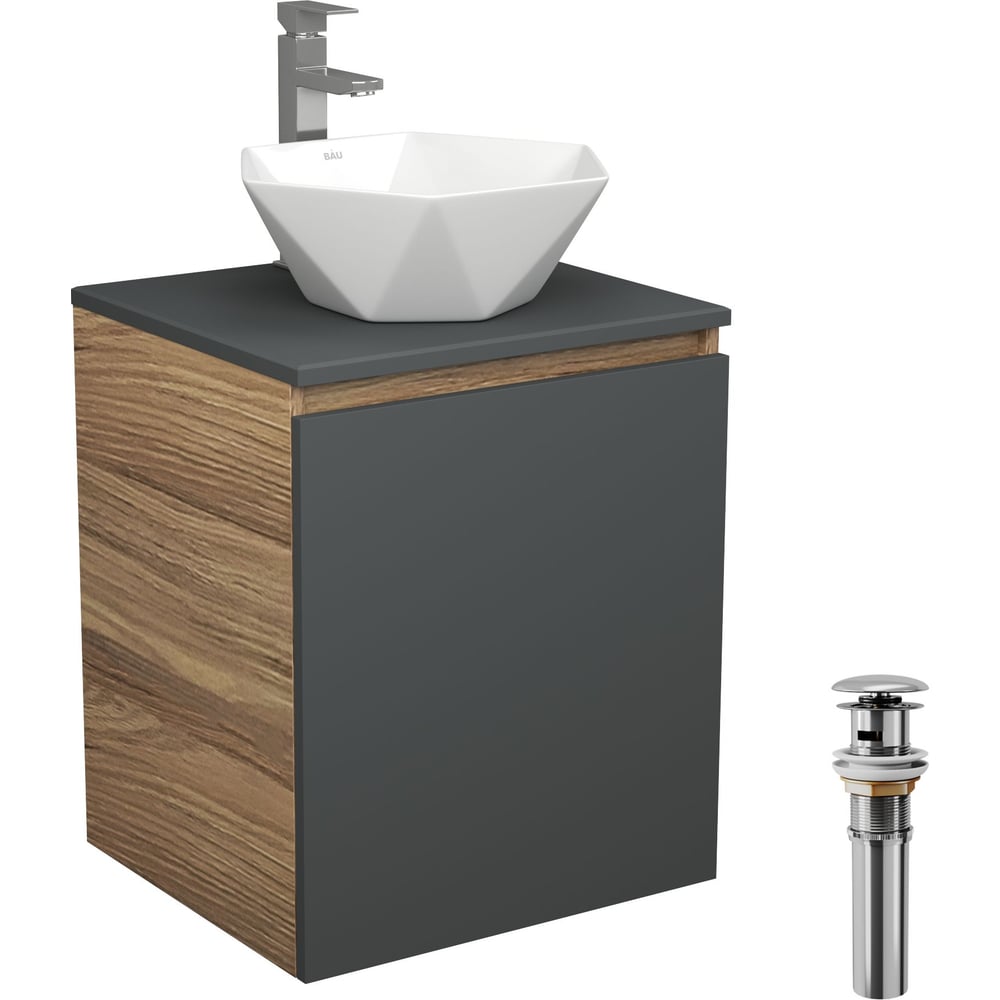 Изображение товара Мебель для ванной Bauedge Bau Dream Blackwood 50 графит с раковиной и смесителем