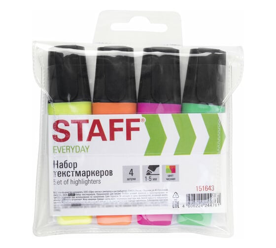 Изображение товара Набор текстовыделителей 12 шт в упаковке Staff EVERYDAY 4шт АССОРТИ скошенный наконечник 1-5мм  151643