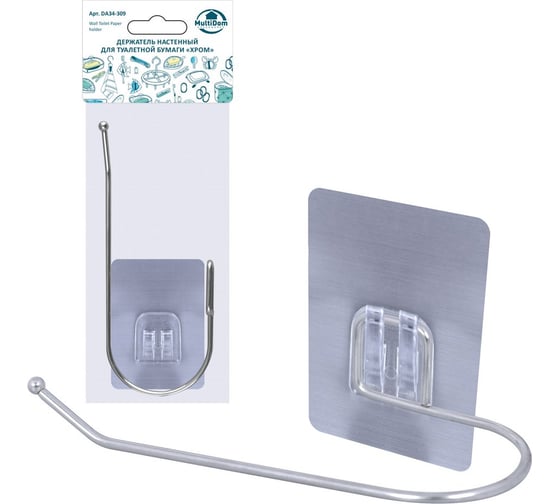 Изображение товара Держатель настенный для туалетной бумаги МУЛЬТИДОМ хром, размер 19х7,2 см DA34-309