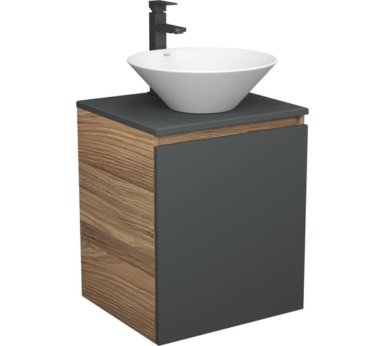 Изображение товара Тумба Bauedge Bau Dream Blackwood 50 графит, раковина BAU Dream D43, смеситель для раковины высокий Hotel Black, черный SD4068