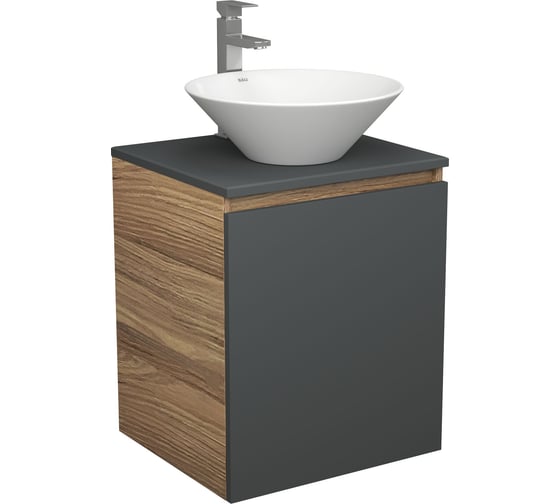 Изображение товара Тумба Bauedge Bau Dream Blackwood 50 графит, раковина BAU Dream D43, смеситель для раковины высокий Hotel Still, нержавеющая сталь SD4069