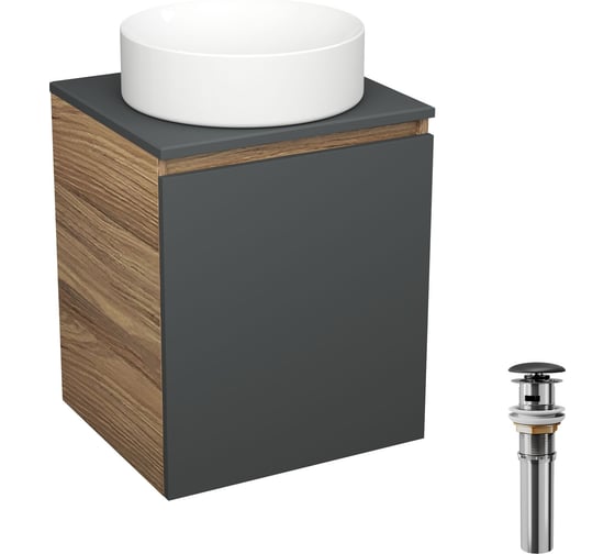 Изображение товара Тумба Bauedge Bau Dream Blackwood 50 графит, раковина BAU Dream круглая, выпуск клик-клак, черный SD4049