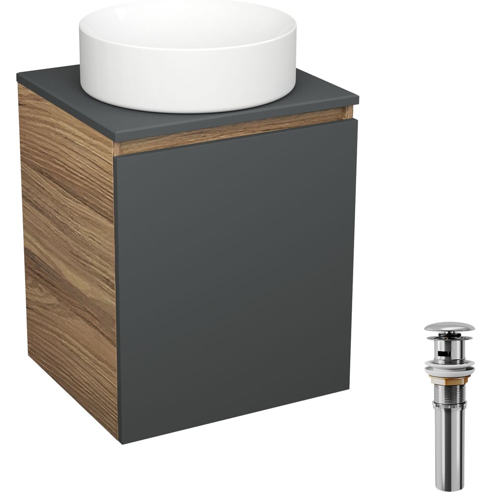 Изображение товара Тумба для ванной Bauedge Bau Dream Blackwood 50 графит с раковиной круглая