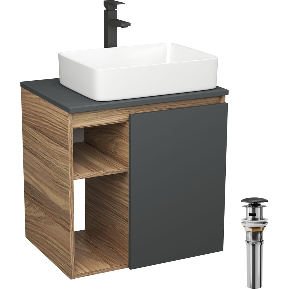 Изображение товара Современная тумба Bauedge Bau Dream Blackwood 60 с раковиной и смесителем