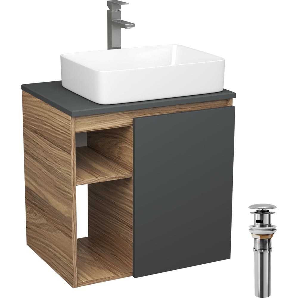 Изображение товара Тумба под раковину Bauedge Bau Dream Blackwood 60 с раковиной и смесителем