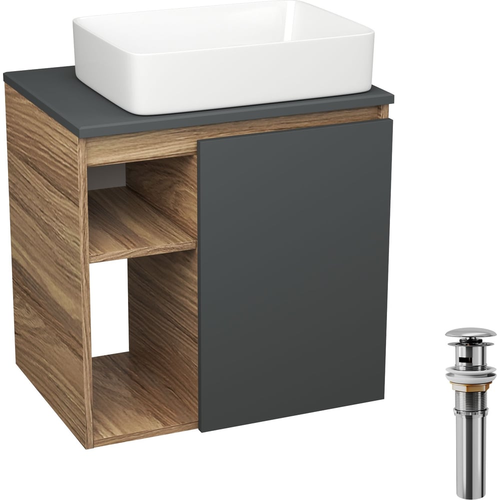 Изображение товара Тумба Bauedge Bau Dream Blackwood 60 с раковиной BAU Hotel 48х37 графит