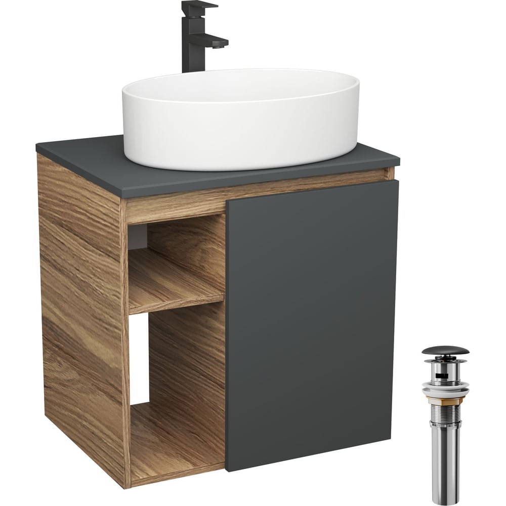 Изображение товара Тумба Bauedge Bau Dream Blackwood 60 правая с раковиной и смесителем