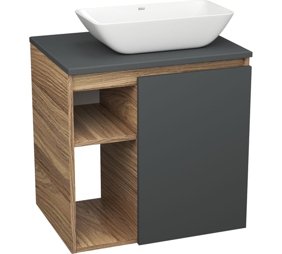 Изображение товара Тумба Bauedge Bau Dream Blackwood 60 правая, графит, раковина BAU Spectrum mini 47х24 SD4207
