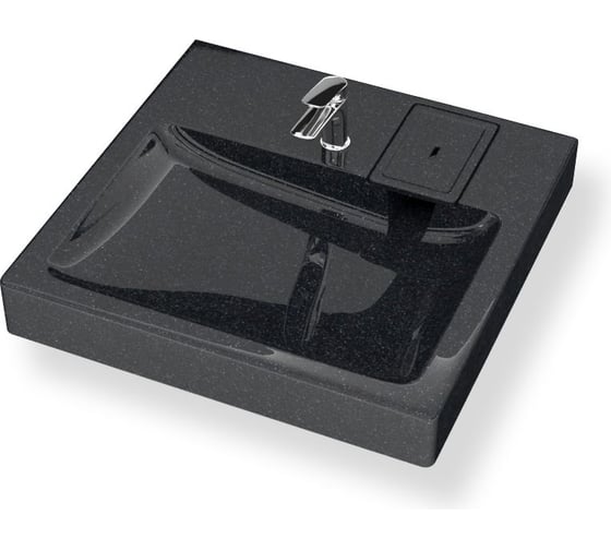 Изображение товара Раковина над стиральной машиной Bauedge BAU Hotel 60x50, литьевой мрамор в комплекте с кронштейнами и сифоном, антрацит MY2004B