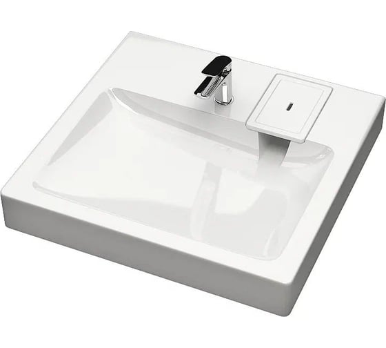 Изображение товара Раковина над стиральной машиной Bauedge BAU Hotel 60x60, литьевой мрамор в комплекте с кронштейнами и сифоном MY2001