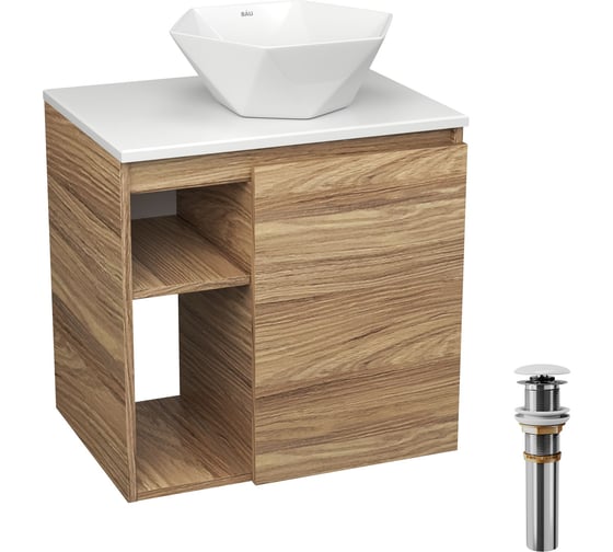 Изображение товара Тумба Bauedge Bau Dream Blackwood 60 правая, раковина BAU Crystal 40х40, выпуск клик клак белый SD3281