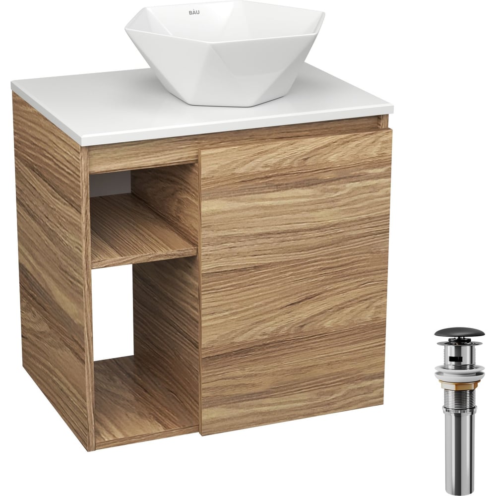 Изображение товара Комплект мебели для ванной Bauedge Bau Dream Blackwood 60 правая и раковина BAU Crystal 40х40 в сов