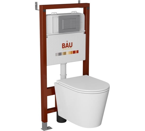 Изображение товара Комплект Bauedge BAU 6 в 1: инсталляция BAU PRO, унитаз подвесной торнадо Bau Nimb Hurricane-2, сиденье дюропласт микролифт, клавиша BAU Stil антивандальная Q111300-BK0001-HQ2-Q00009