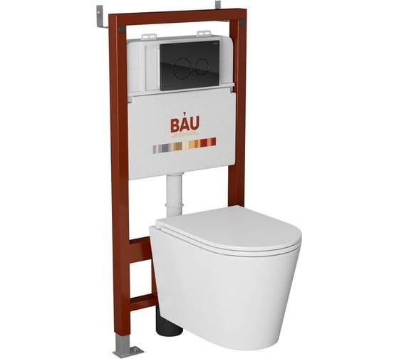 Изображение товара Комплект Bauedge BAU 6 в 1: инсталляция BAU PRO, унитаз подвесной торнадо Bau Nimb Hurricane-2, сиденье дюропласт микролифт, клавиша из стекла BAU Dream Q111300-BK0001-HQ2-Q00011