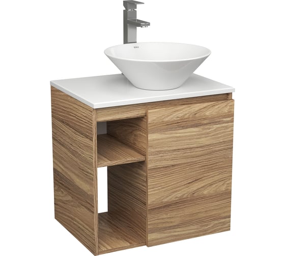 Изображение товара Тумба Bauedge Bau Dream Blackwood 60 правая, раковина BAU Dream D43, смеситель для раковины высокий Hotel Still, нержавеющая сталь SD3257