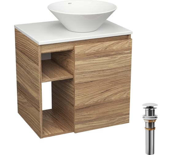 Изображение товара Тумба Bauedge Bau Dream Blackwood 60 правая, раковина BAU Dream D43, выпуск клик клак белый SD3254