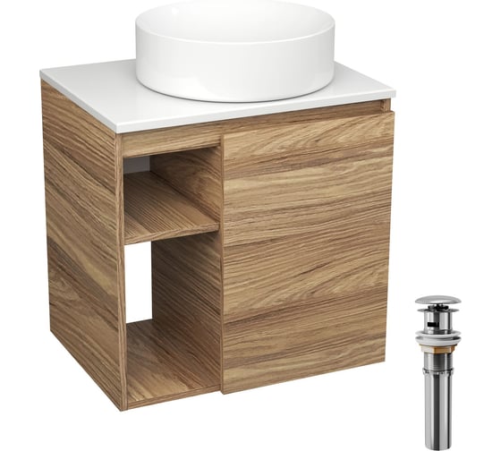 Изображение товара Тумба Bauedge Bau Dream Blackwood 60 правая, раковина BAU Dream круглая D41, выпуск клик клак хром SD3235