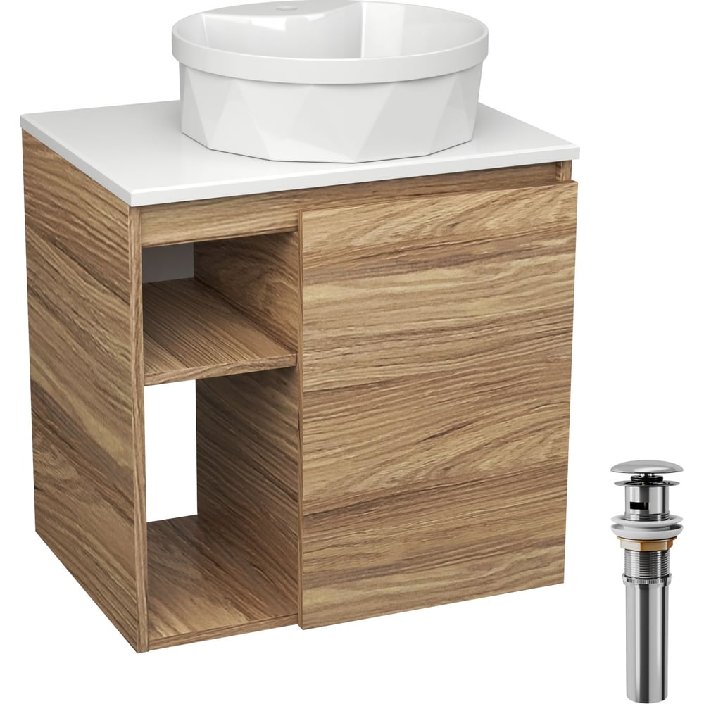 Изображение товара Тумба Bauedge Bau Dream Blackwood 60 правая с раковиной BAU Element Cristal D40 белая