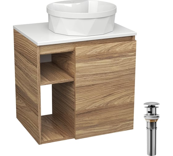 Изображение товара Тумба Bauedge Bau Dream Blackwood 60 правая, раковина BAU Element Cristal D40, белая, выпуск клик клак хром SD3330