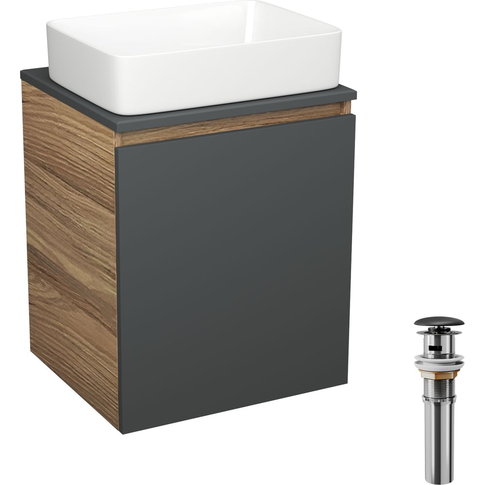 Изображение товара Тумба Bauedge Bau Dream Blackwood 50 графит, раковина BAU Hotel, выпуск клик-клак, черный SD4031