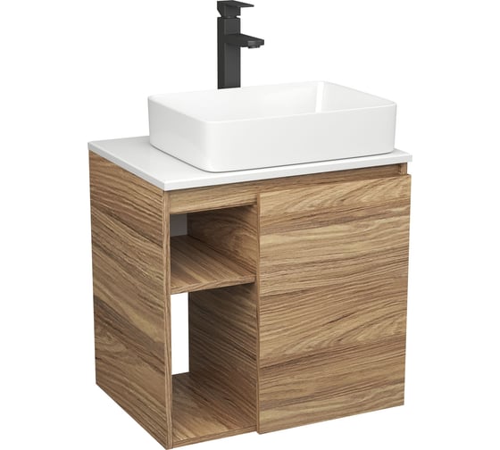 Изображение товара Тумба Bauedge Bau Dream Blackwood 60 правая, раковина BAU Hotel 48х37, смеситель для раковины высокий Hotel Black черный SD3220