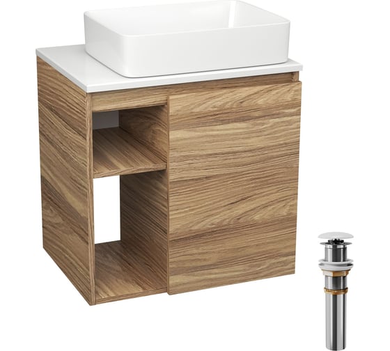 Изображение товара Тумба Bauedge Bau Dream Blackwood 60 правая, раковина BAU Hotel 48х37, выпуск клик клак белый SD3218