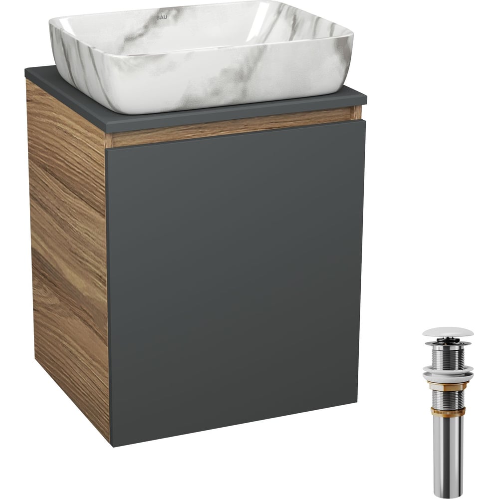 Изображение товара Тумба с раковиной Bauedge Bau Dream Blackwood 50 графит и мрамор санфарфор