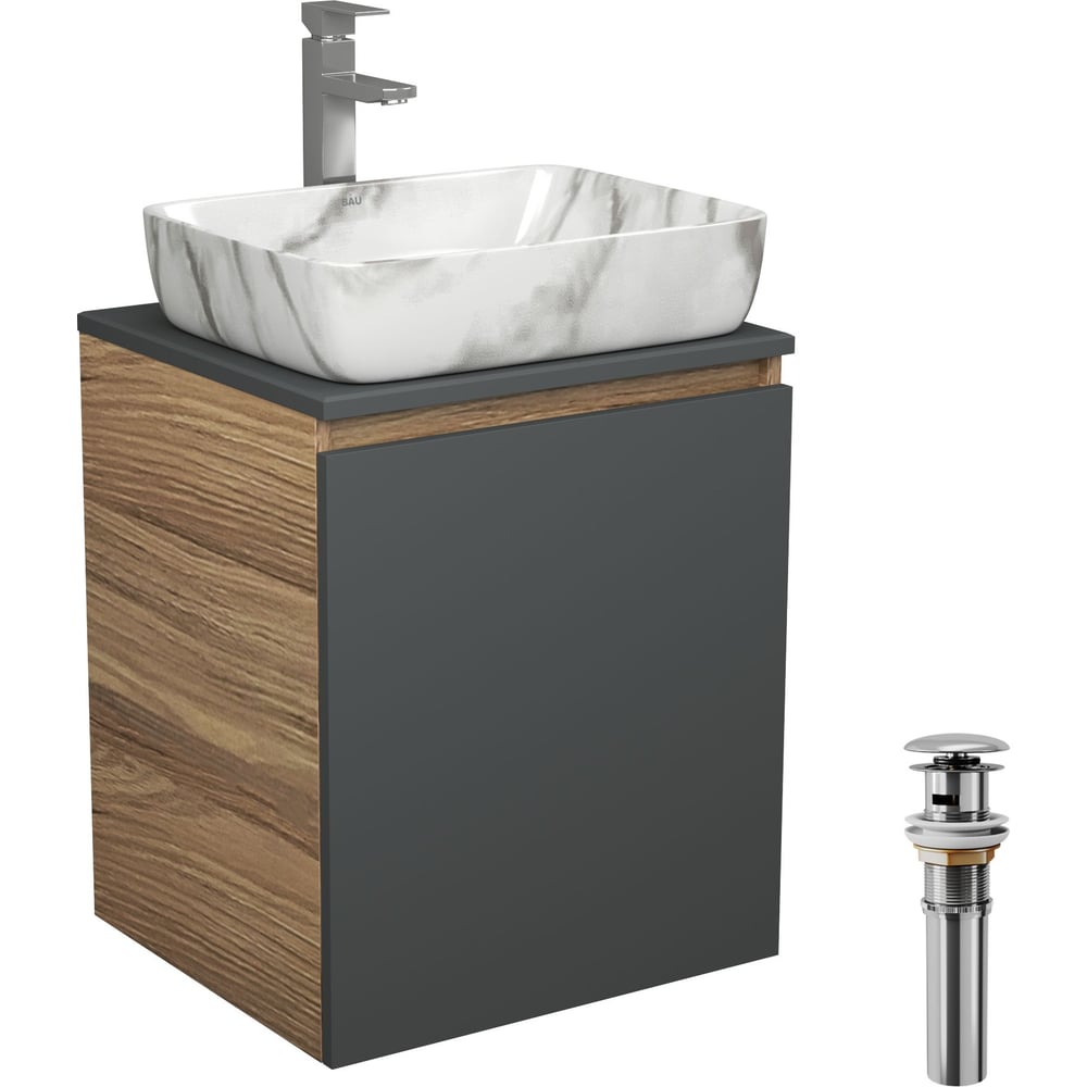 Изображение товара Тумба Bauedge Bau Dream Blackwood 50 с раковиной BAU Hotel и смесителем Hotel Still