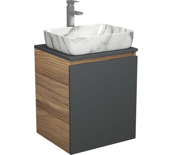 Изображение товара Тумба Bauedge Bau Dream Blackwood 50 графит, раковина BAU Hotel, мрамор, смеситель для раковины высокий Hotel Still, нержавеющая сталь SD4078