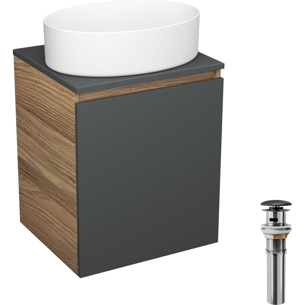 Изображение товара Тумба Bauedge Bau Dream Blackwood 50 графит, раковина BAU Nimb 50х36, выпуск клик-клак, черный SD4040