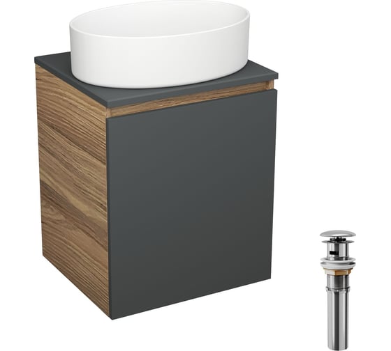 Изображение товара Тумба Bauedge Bau Dream Blackwood 50 графит, раковина BAU Nimb 50х36, выпуск клик-клак, хром SD4038