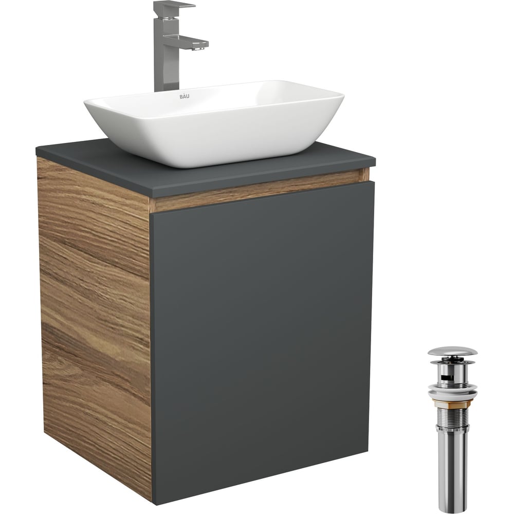 Изображение товара Комплект мебели для ванной комнаты Bauedge Bau Dream Blackwood 50 графит с раковиной и смесителем