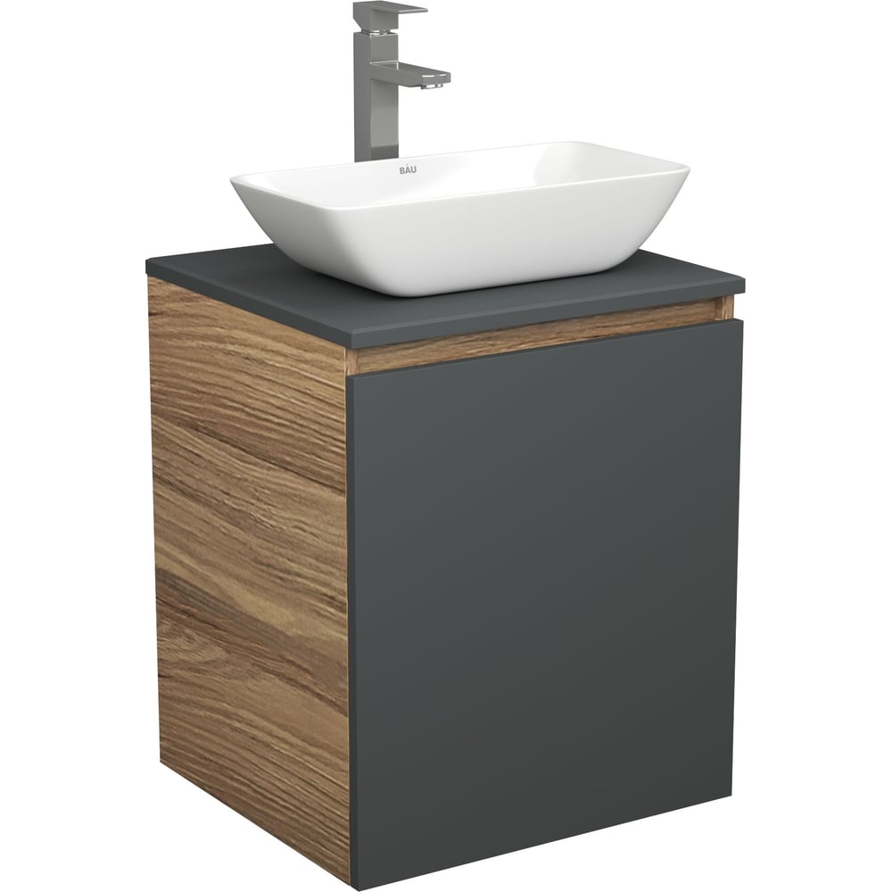 Изображение товара Тумба с раковиной Bauedge Bau Dream Blackwood 50 графит и смеситель Hotel Still