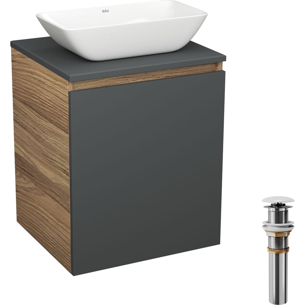 Изображение товара Тумба Bauedge Bau Dream Blackwood 50 с раковиной BAU Spectrum mini белая