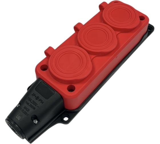 Изображение товара Колодка каучуковая iTOK серии iCONNECT 3 розетки с защитными крышками и заземлением 16А IP54 (модель РК) цвет красный i-KI-KK-3-ICONNECT-1PEN-IP54-RED