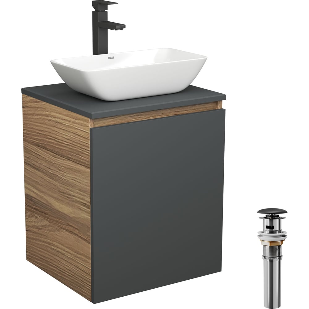 Изображение товара Тумба для умывальника Bauedge Bau Dream Blackwood 50 графит с раковиной и смесителем