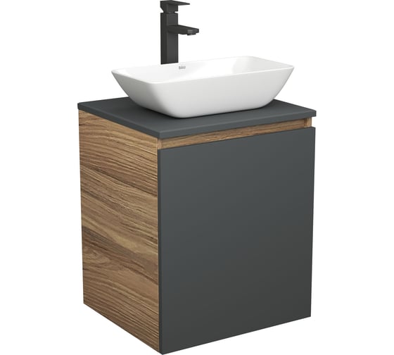 Изображение товара Тумба Bauedge Bau Dream Blackwood 50 графит, раковина BAU Spectrum mini 47х24, смеситель для раковины высокий Hotel Black, черный SD4023