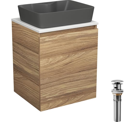Изображение товара Тумба Bauedge Bau Dream Blackwood 50 с дверцей, раковина BAU Cerama 48х37 темно-серая матовая, выпуск клик-клак хром SD3184