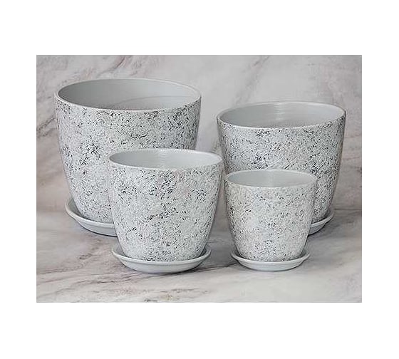 Изображение товара Кашпо Сады Аурики РС193 Роспись бутон яшма серый комплект из 4х d12 см d15 см d18 см d21 см 072348
