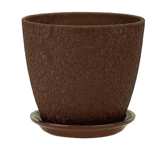 Изображение товара Кашпо Сады Аурики керамика с поддоном Тюльпан Кожа шок коричневый d19 см h18 см 2 л 054163