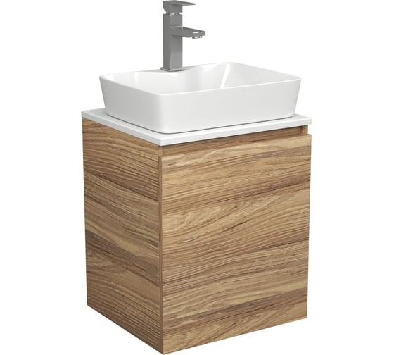 Изображение товара Тумба Bauedge Bau Dream Blackwood 50 с дверцей, раковина BAU Cerama 48х37 белая, смеситель Hotel Still, нерж. сталь SD3166