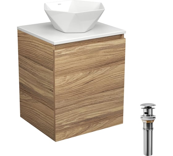 Изображение товара Тумба Bauedge Bau Dream Blackwood 50 с дверцей, раковина BAU Crystal 40х40, выпуск клик-клак, хром SD3092