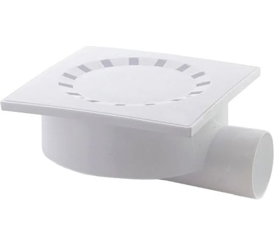 Изображение товара Горизонтальный трап ПОЛИТЭК 50, с пластиковой решеткой 150х150 мм STY-50Г