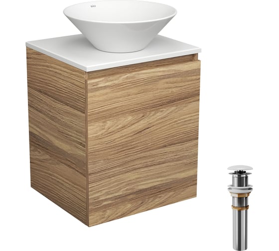 Изображение товара Тумба Bauedge Bau Dream Blackwood 50 с дверцей, раковина BAU Dream D43, выпуск клик-клак, белый SD3066