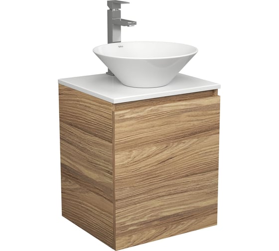 Изображение товара Тумба Bauedge Bau Dream Blackwood 50 с дверцей, раковина BAU Dream D43, смеситель для раковины высокий Hotel Still, нержавеющая сталь SD3069