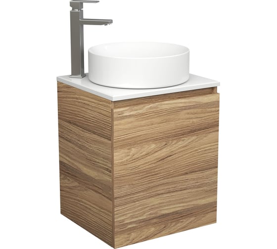 Изображение товара Тумба Bauedge Bau Dream Blackwood 50 с дверцей, раковина BAU Dream круглая, смеситель для раковины высокий Hotel Still, нержавеющая сталь SD3051