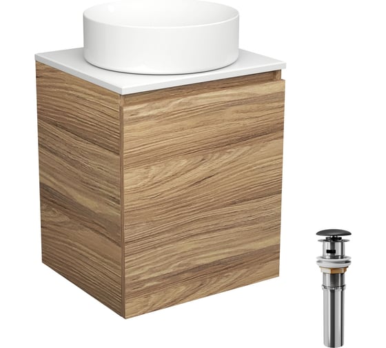 Изображение товара Тумба Bauedge Bau Dream Blackwood 50 с дверцей, раковина BAU Dream круглая, выпуск клик-клак, черный SD3049