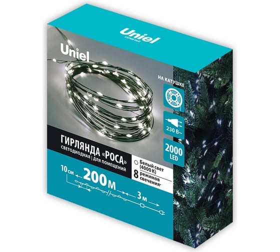 Изображение товара Гирлянда Uniel ULD-S20000-2000/DGA WHITE IP20 DEW UL-00012091